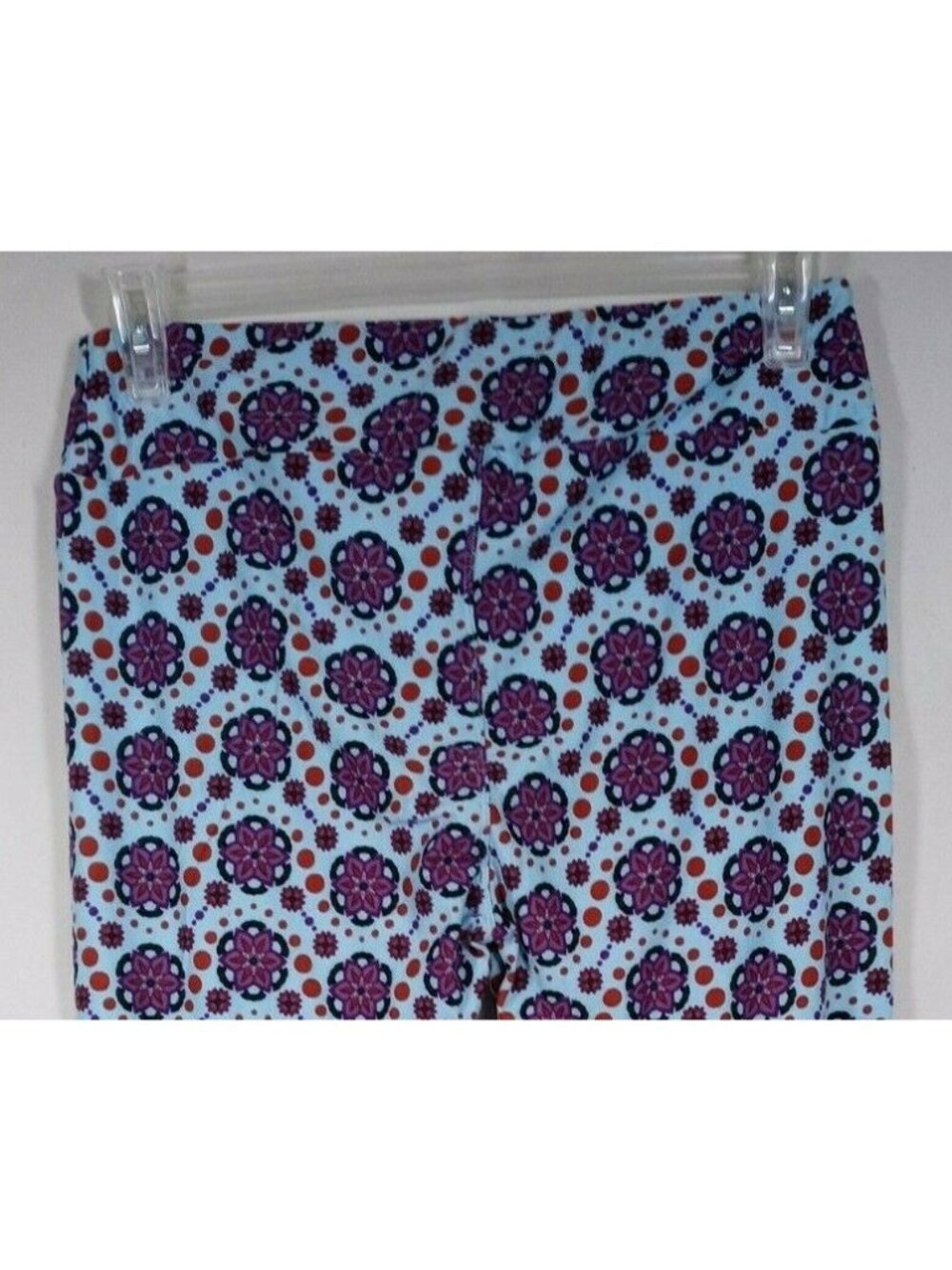 New LuLaRoe Tall & Curvy Leggings Lt. Blue With Purple & Red Floral & Dot Design